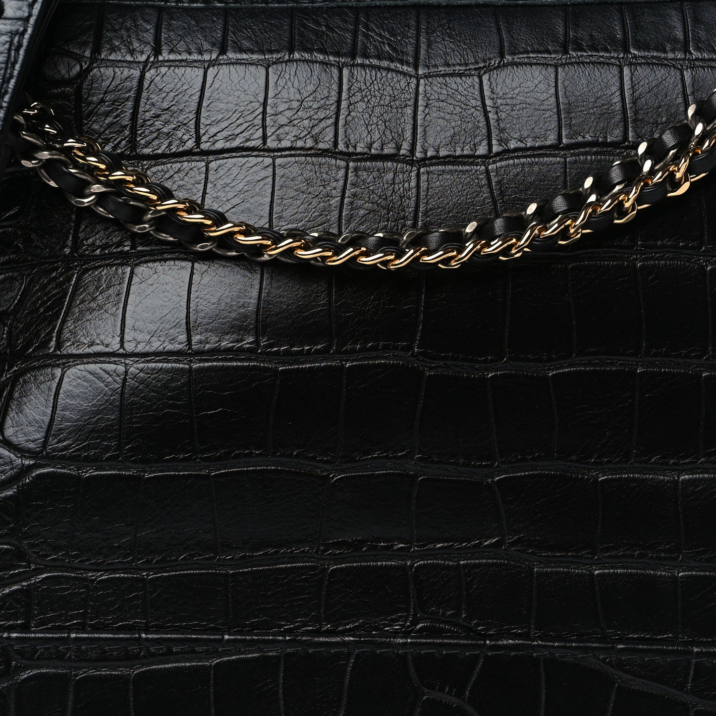Crocodile Embossed Calfskin Medium Gabrielle Cocodile Hobo Black