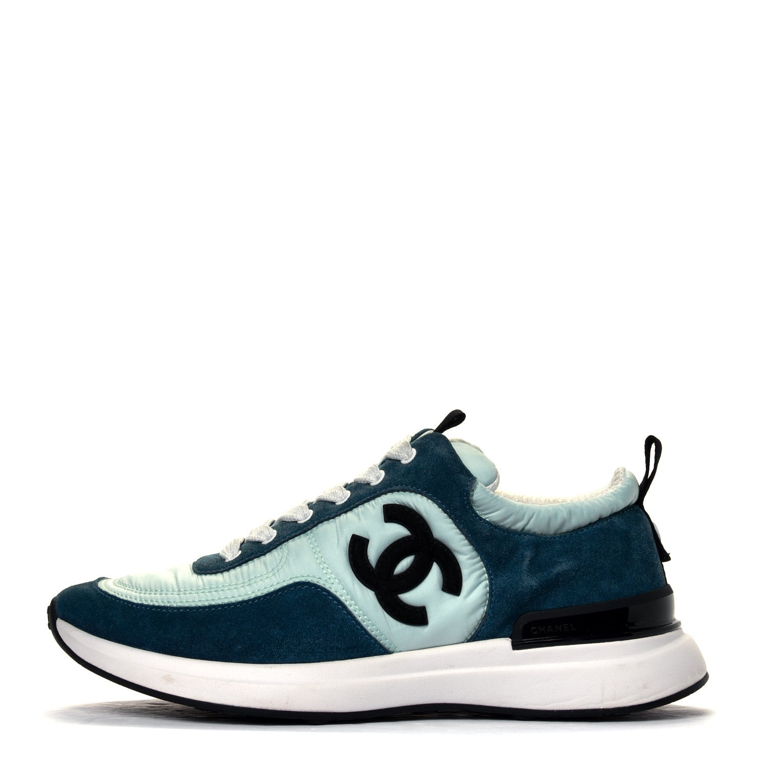 Chanel Nylon Suede Calfskin CC Sneakers 36 Green Light Green 1 of 4