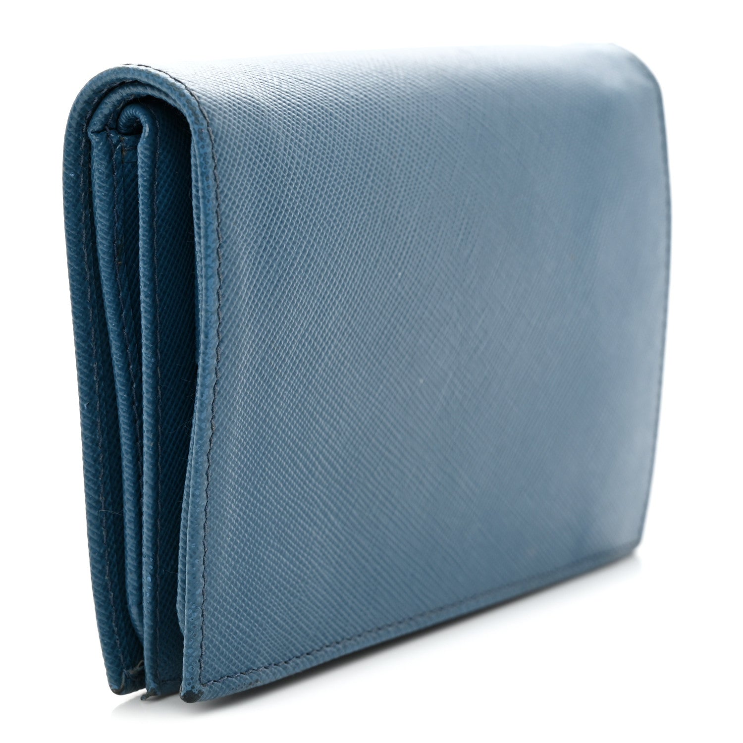 Prada Saffiano Metal Compact Snap Bi-Fold Wallet Cobalto 3 of 11