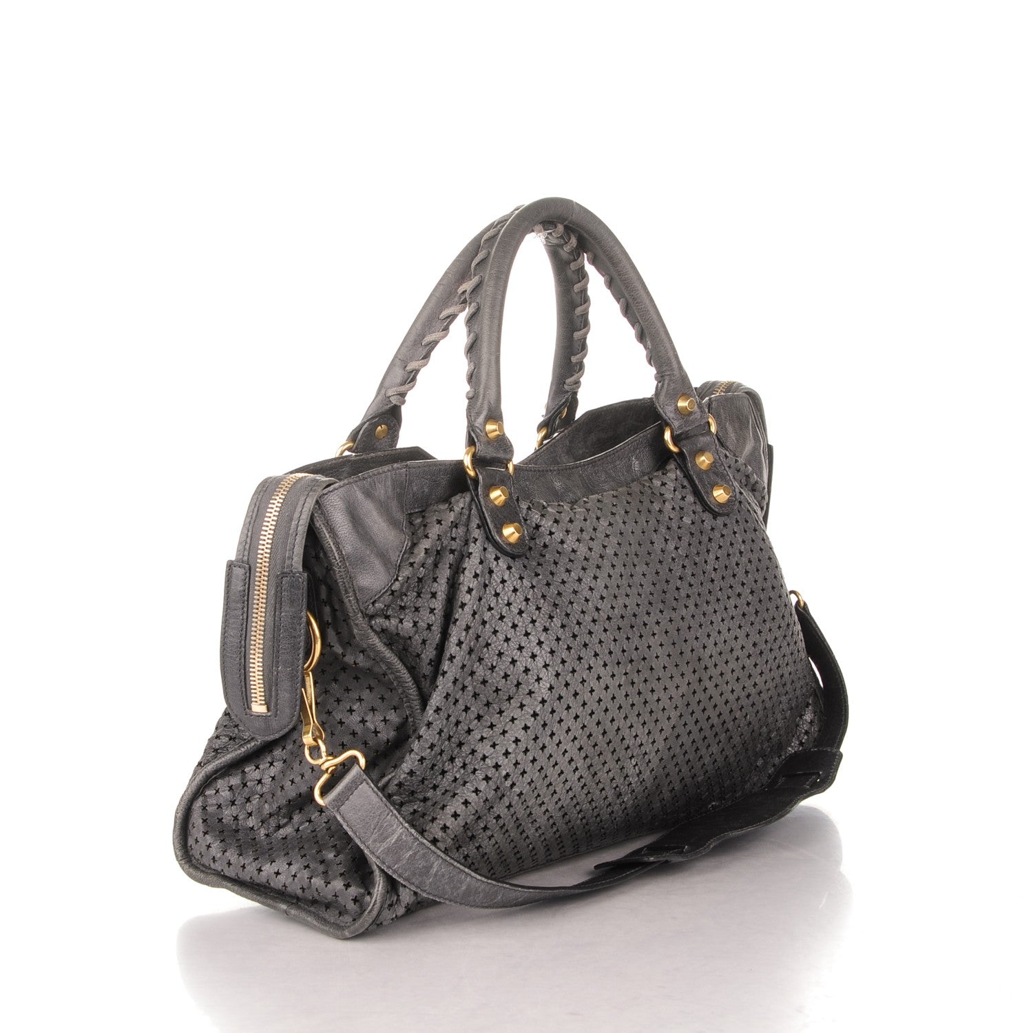 Balenciaga Agneau Laser Cut Cross Classic Gold Hardware City Grey 3 of 7