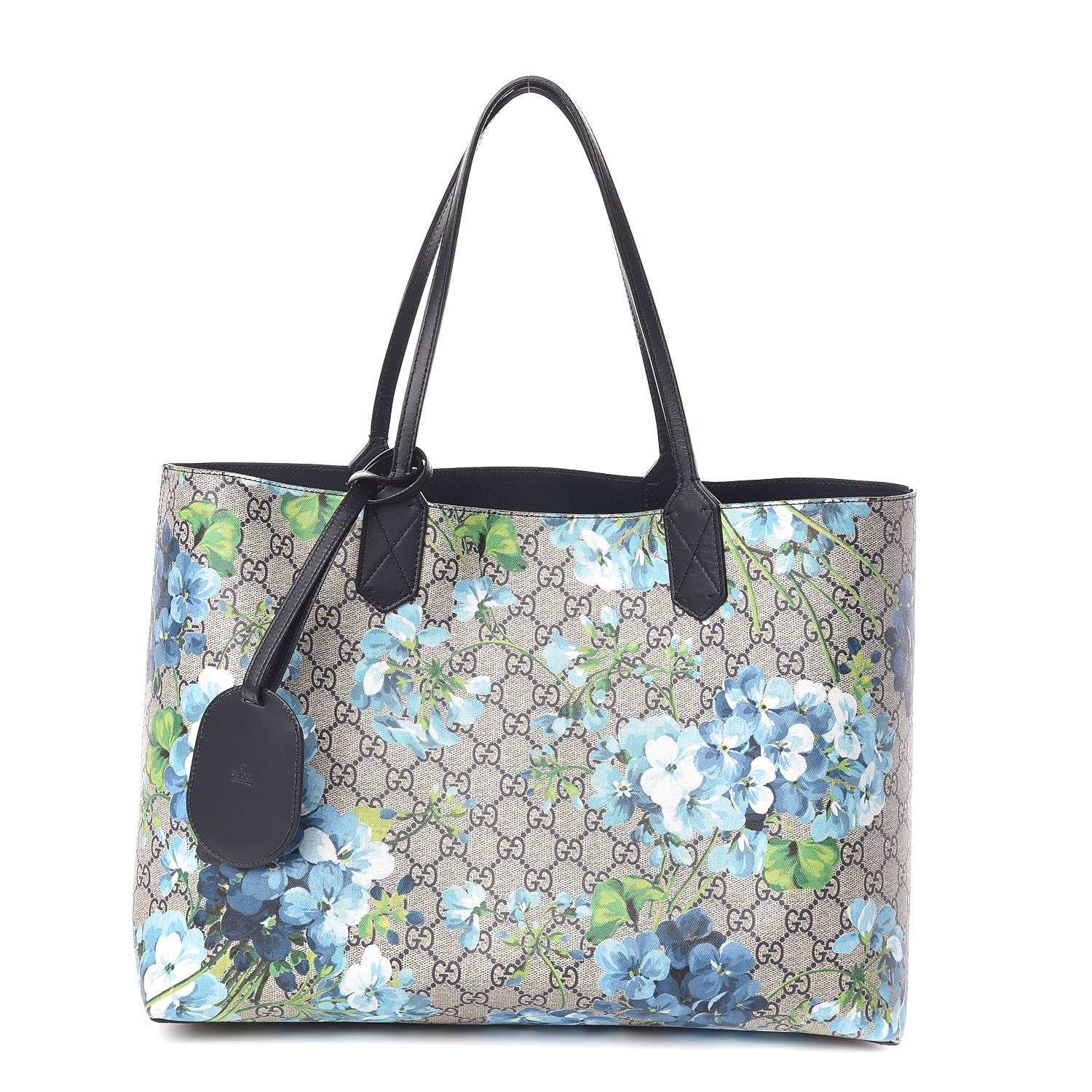 Gucci GG Supreme Monogram Blooms Medium Reversible Tote Beige Blue Navy 1 of 15