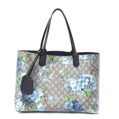 Gucci GG Supreme Monogram Blooms Medium Reversible Tote Beige Blue Navy 1 of 15