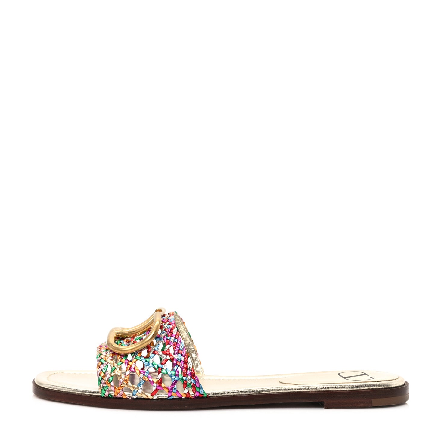 Metallic Laminated Nappa Woven Vlogo Flat Slide Sandals 38 Multicolor