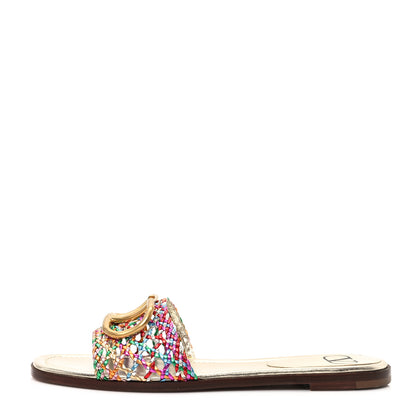 Valentino Garavani Metallic Laminated Nappa Woven Vlogo Flat Slide Sandals 38 Multicolor 1 of 9