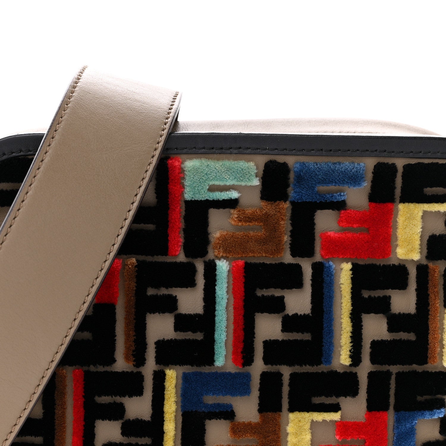 Fendi Vitello Century Velvet F is FF Multicolor Bi-Color Camera Case Fango Black Multicolor 8 of 14