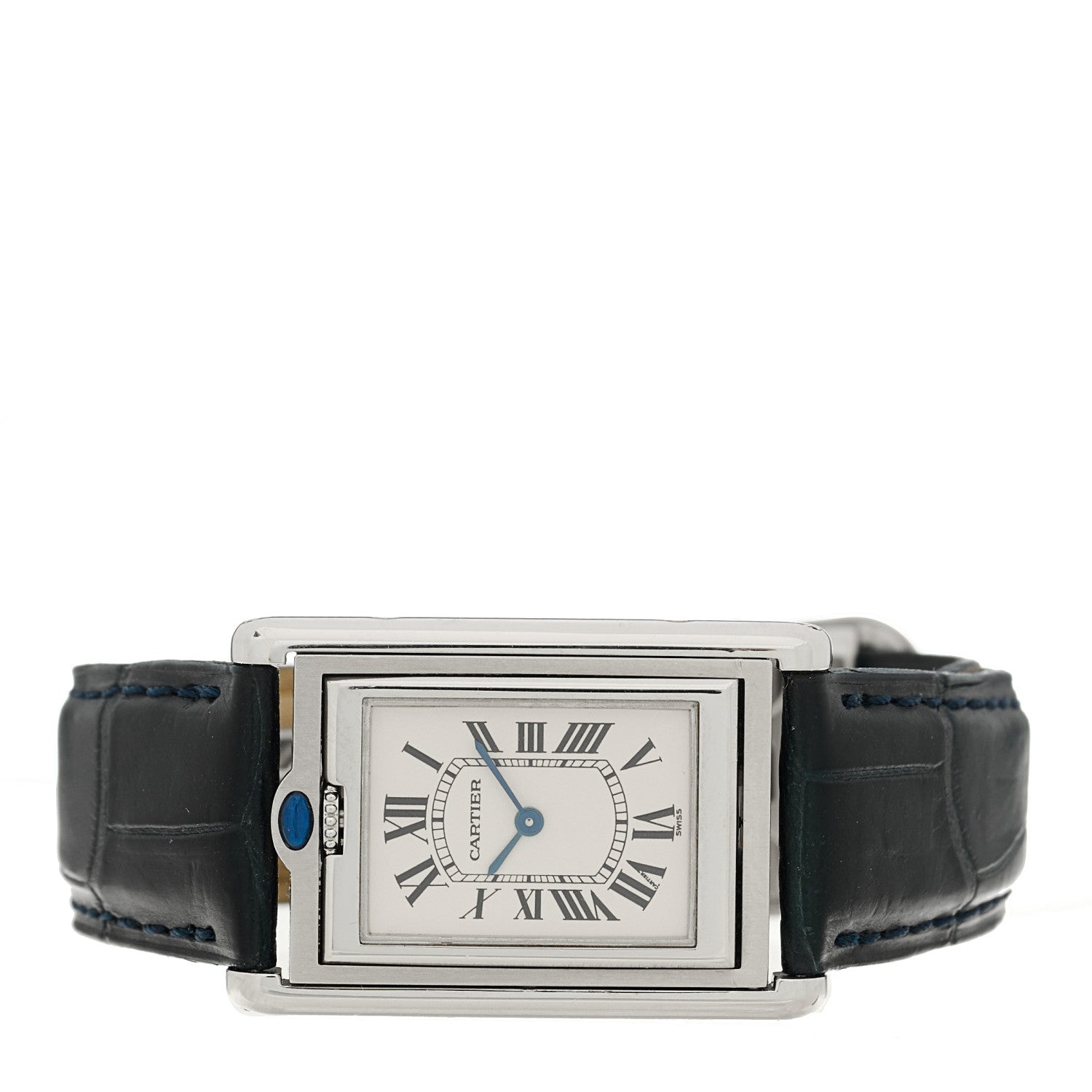 Cartier Stainless Steel Alligator 24mm Tank Basculante Quartz Watch 2 of 5