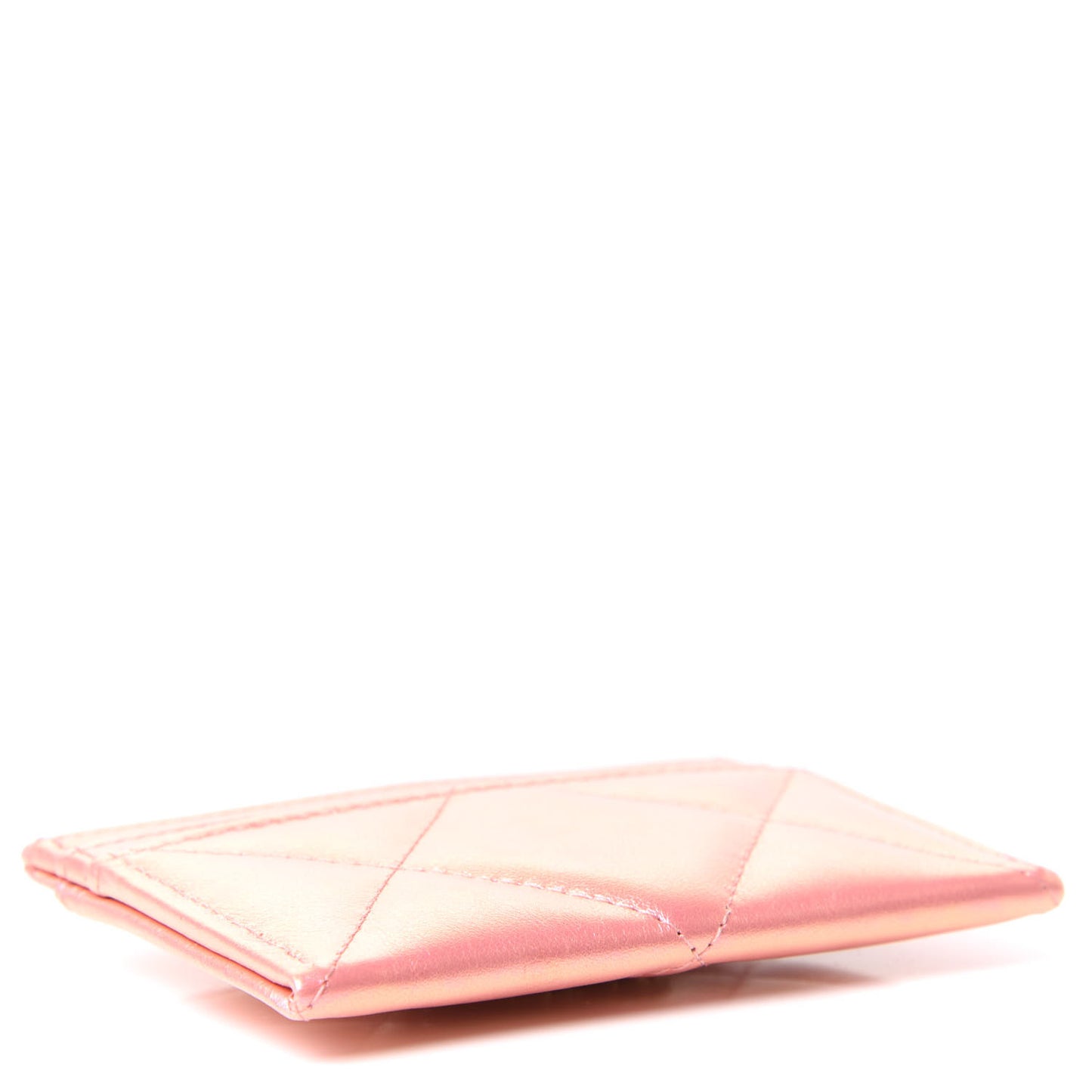 Iridescent Calfskin Quilted Chanel 19 Card Holder Pink