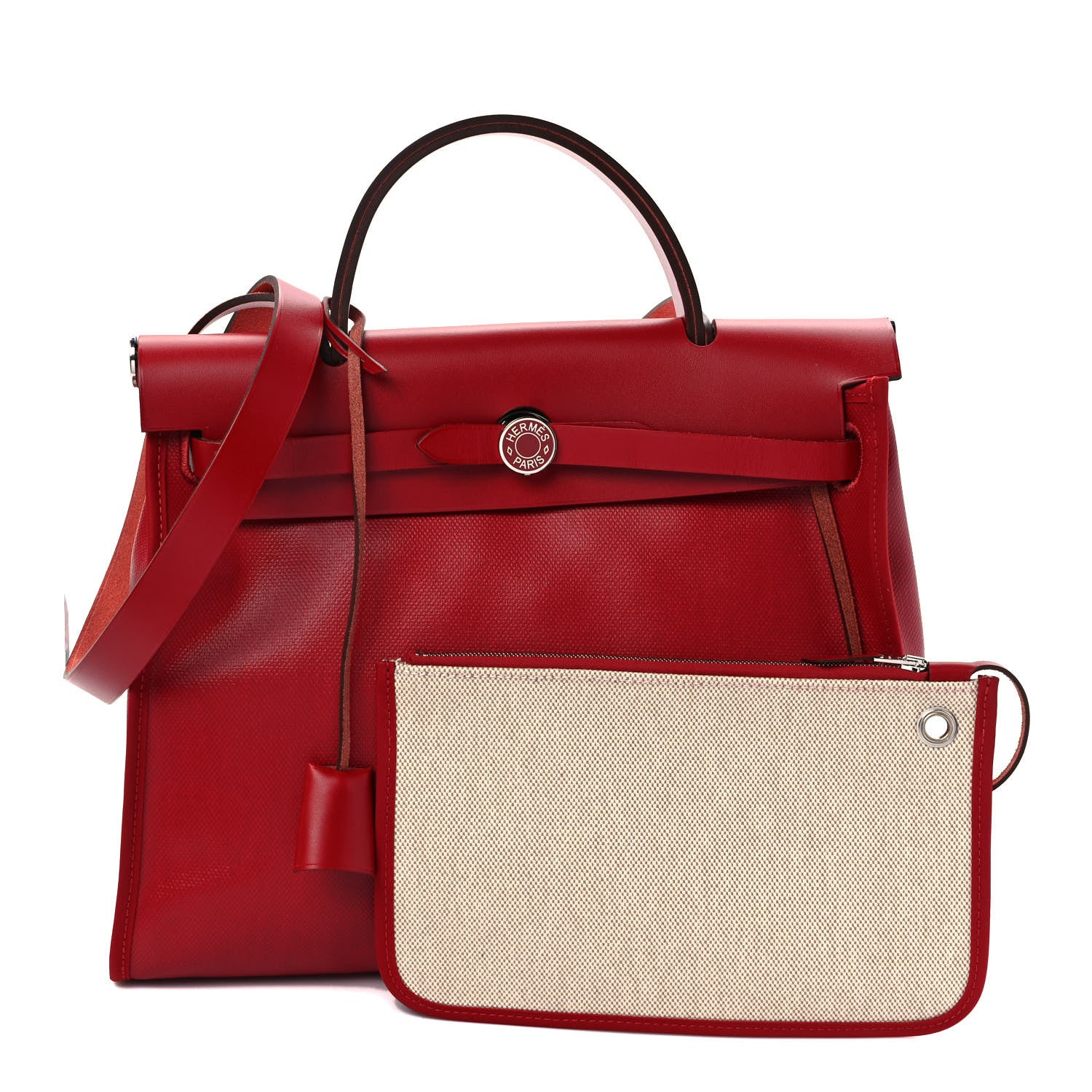 Hermes Toile H Berline Vache Hunter Herbag Zip PM 31 Rouge Piment Ecru 1 of 9
