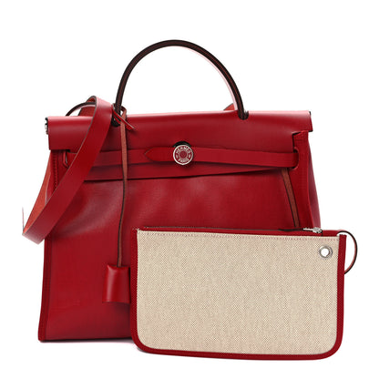 Hermes Toile H Berline Vache Hunter Herbag Zip PM 31 Rouge Piment Ecru 1 of 9