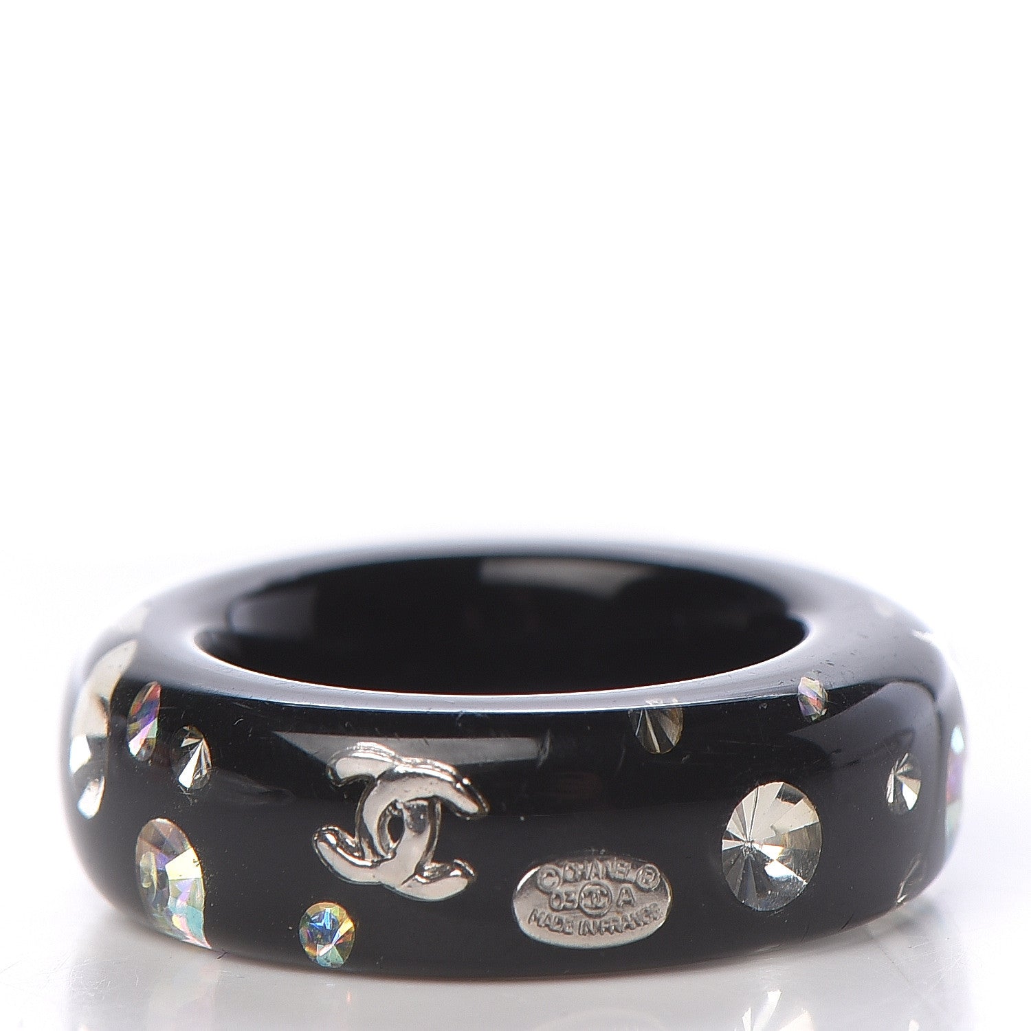 Chanel Resin Crystal CC Logo Ring 7 Black 3 of 4