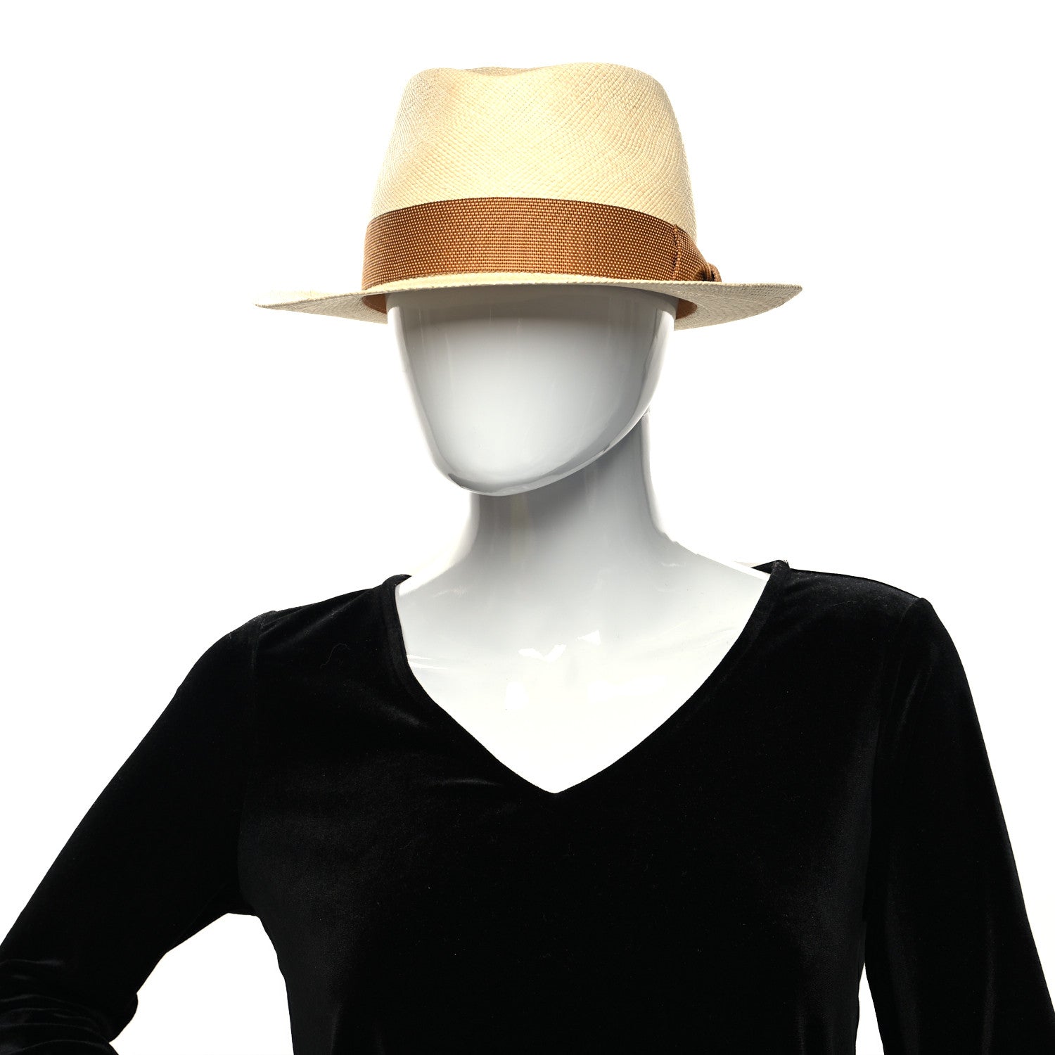 Hermes Straw Mens Funk Panama Hat 58 Natural Stop Nicotine 2 of 9