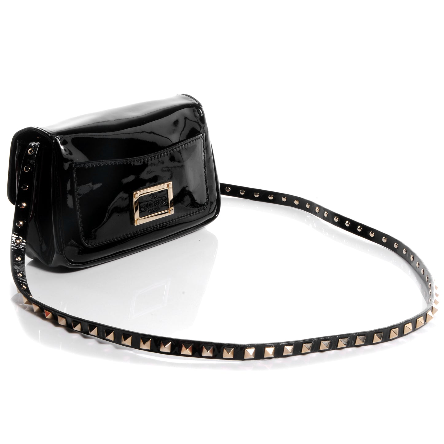 Patent Mini Rockstud Crossbody Bag Black
