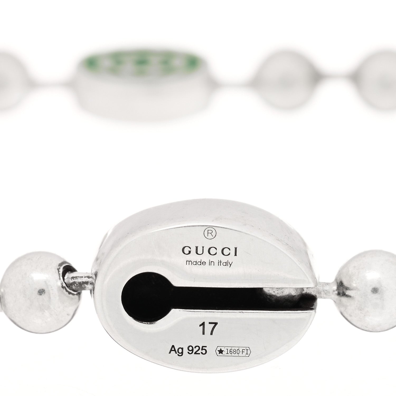 Gucci Sterling Silver Enamel Interlocking G Boule Chain Bracelet Green 3 of 3