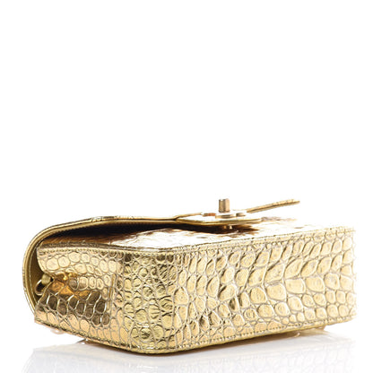 Chanel Metallic Calfskin Crocodile Embossed Cocodile Rectangular Mini Flap Gold 4 of 10