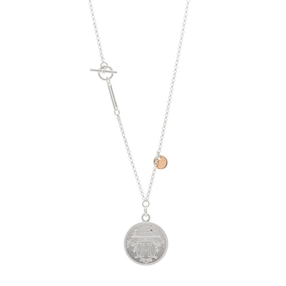Hermes Sterling Silver 18K Rose Gold GM Ex-Libris Long Pendant Necklace 1 of 5