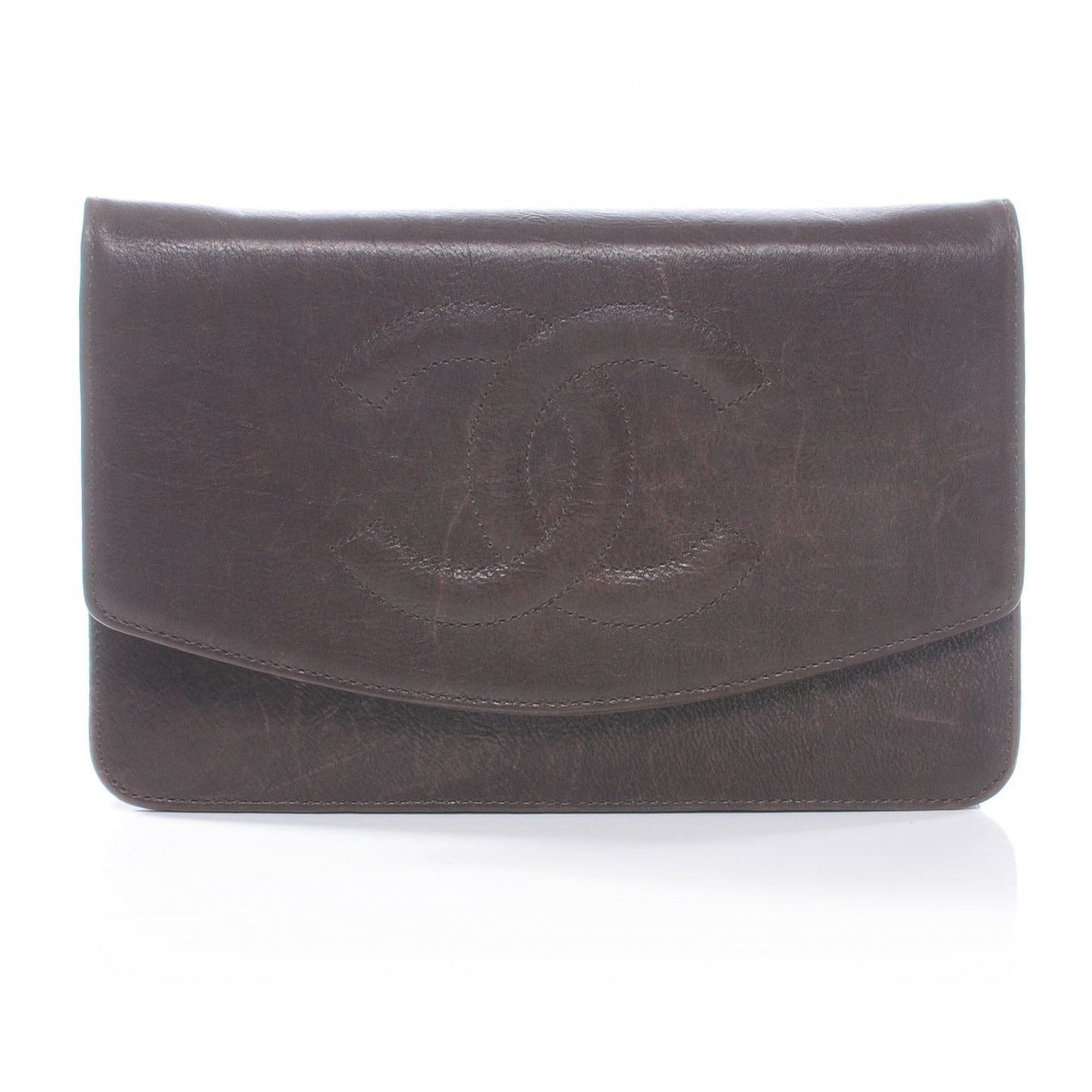 Calfskin CC Wallet on Chain WOC Brown