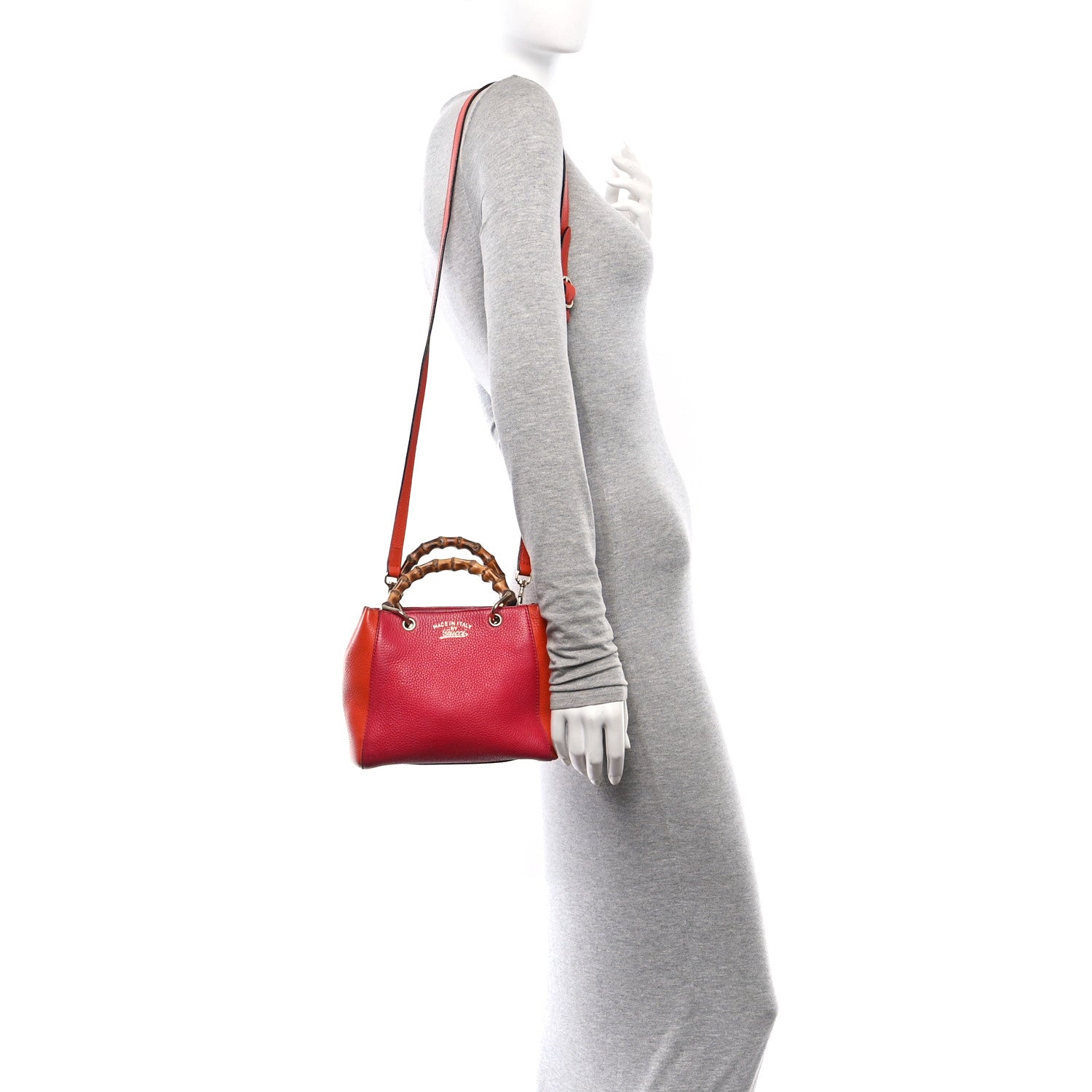 Gucci Calfskin Mini Bamboo Shopper Tote Fuchsia Orange 2 of 13