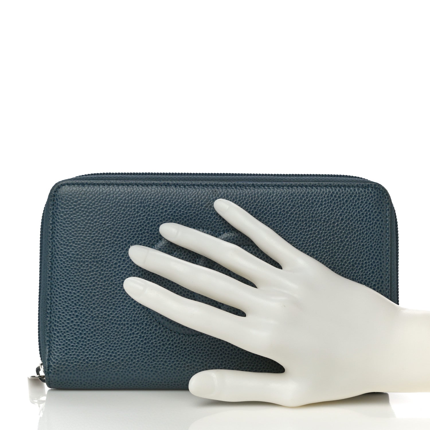 Chanel Caviar Large CC Timeless Zip Around Wallet Blue 2 of 13