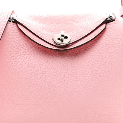 Hermes Taurillon Clemence Verso Mini Lindy 20 Rose Sakura Gris Perle 8 of 11