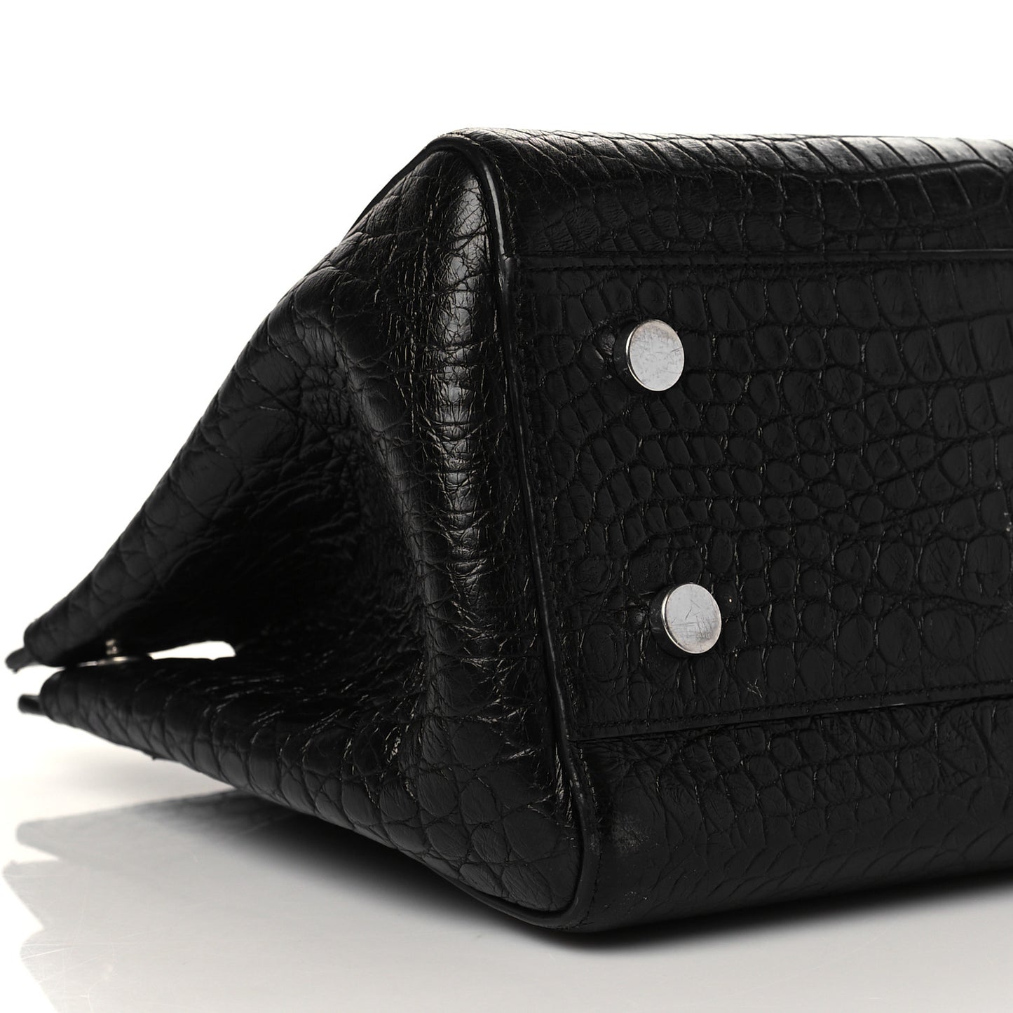 Calfskin Crocodile Embossed Medium Cabas Rive Gauche Black