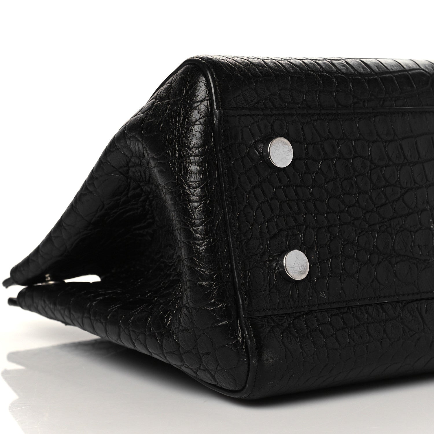 Saint Laurent Calfskin Crocodile Embossed Medium Cabas Rive Gauche Black 9 of 11