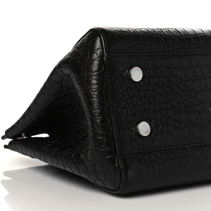 Saint Laurent Calfskin Crocodile Embossed Medium Cabas Rive Gauche Black 9 of 11