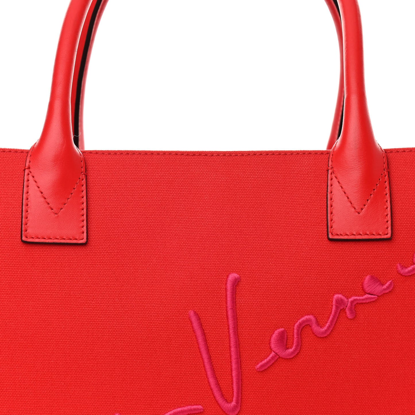 Canvas Suppler Calfskin Cabas GV Signature Tote Red