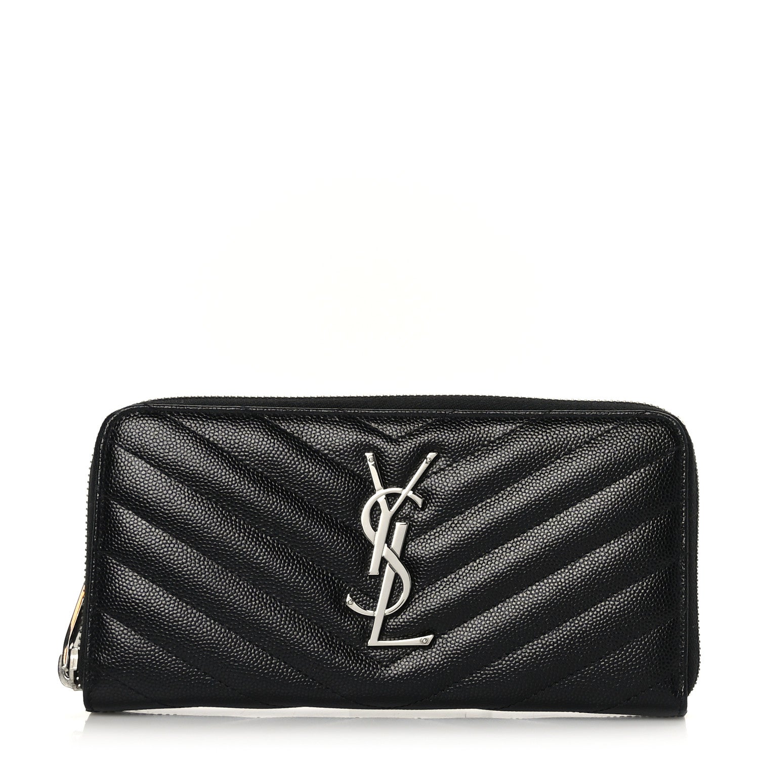 Saint Laurent Grain De Poudre Matelasse Chevron Monogram Zip Around Wallet Black 1 of 9