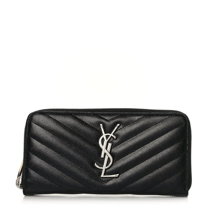 Saint Laurent Grain De Poudre Matelasse Chevron Monogram Zip Around Wallet Black 1 of 9