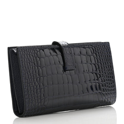 Hermes Shiny Alligator Bearn Wallet Bleu Marine 3 of 10