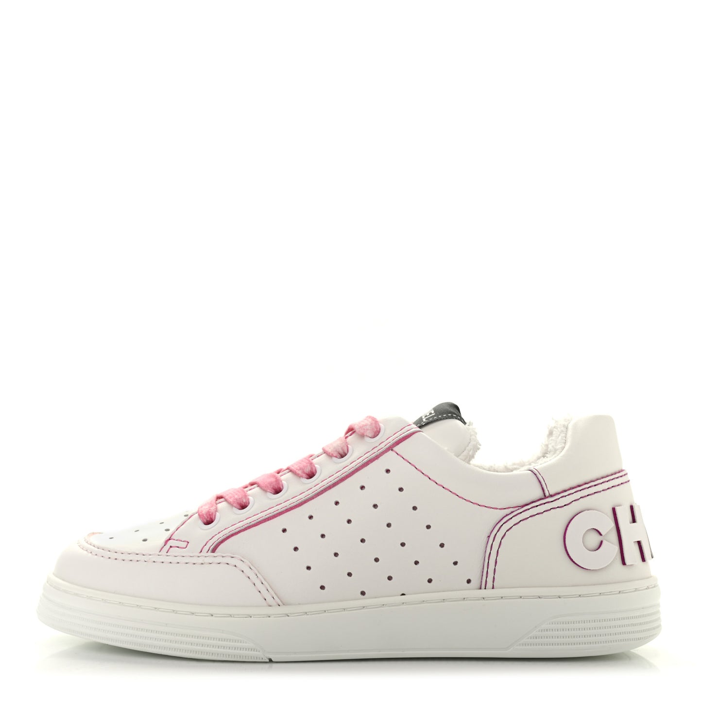 Calfskin Womens Logo Sneakers 37.5 White Pink
