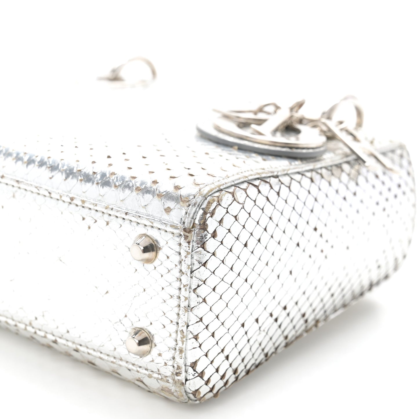 Metallic Snakeskin Mini Lady Dior Silver