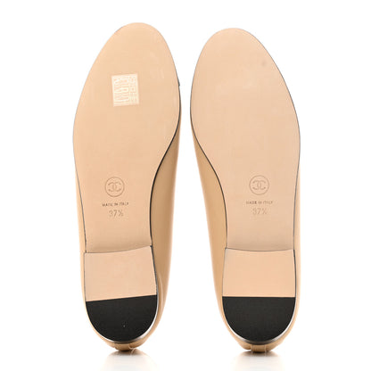Chanel Lambskin Cap Toe CC Ballerina Flats 37.5 Beige Black 5 of 9