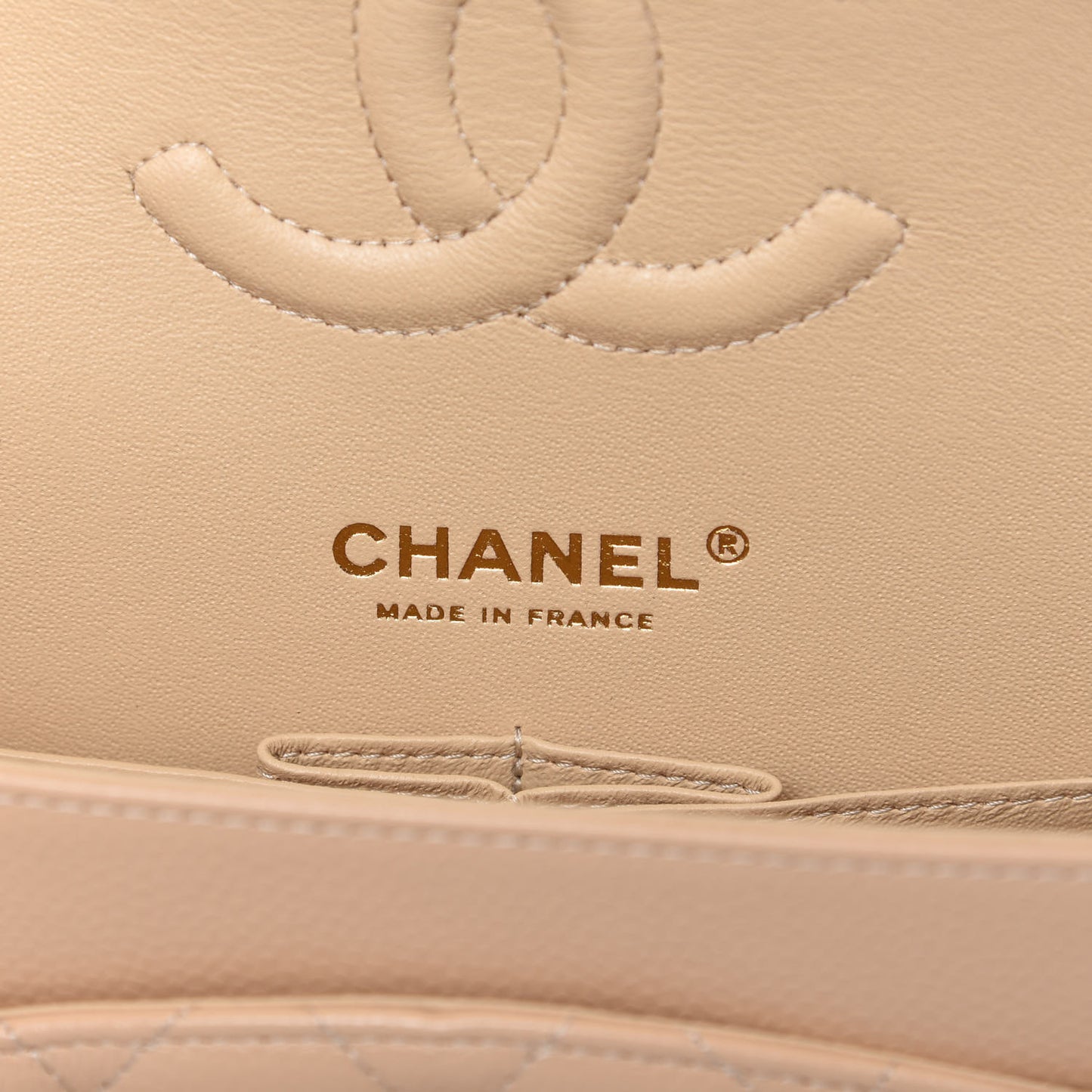 Caviar Quilted Medium Double Flap Beige