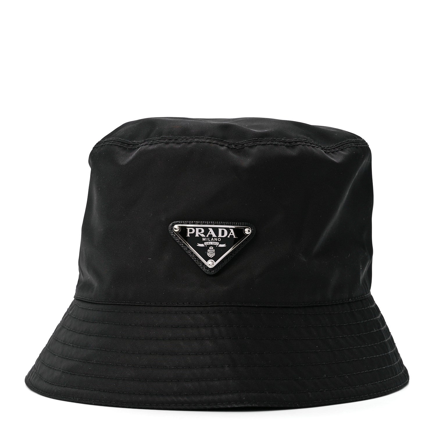 Prada Re-Nylon Metal Triangle Logo Womens Bucket Hat M Black 2 of 8