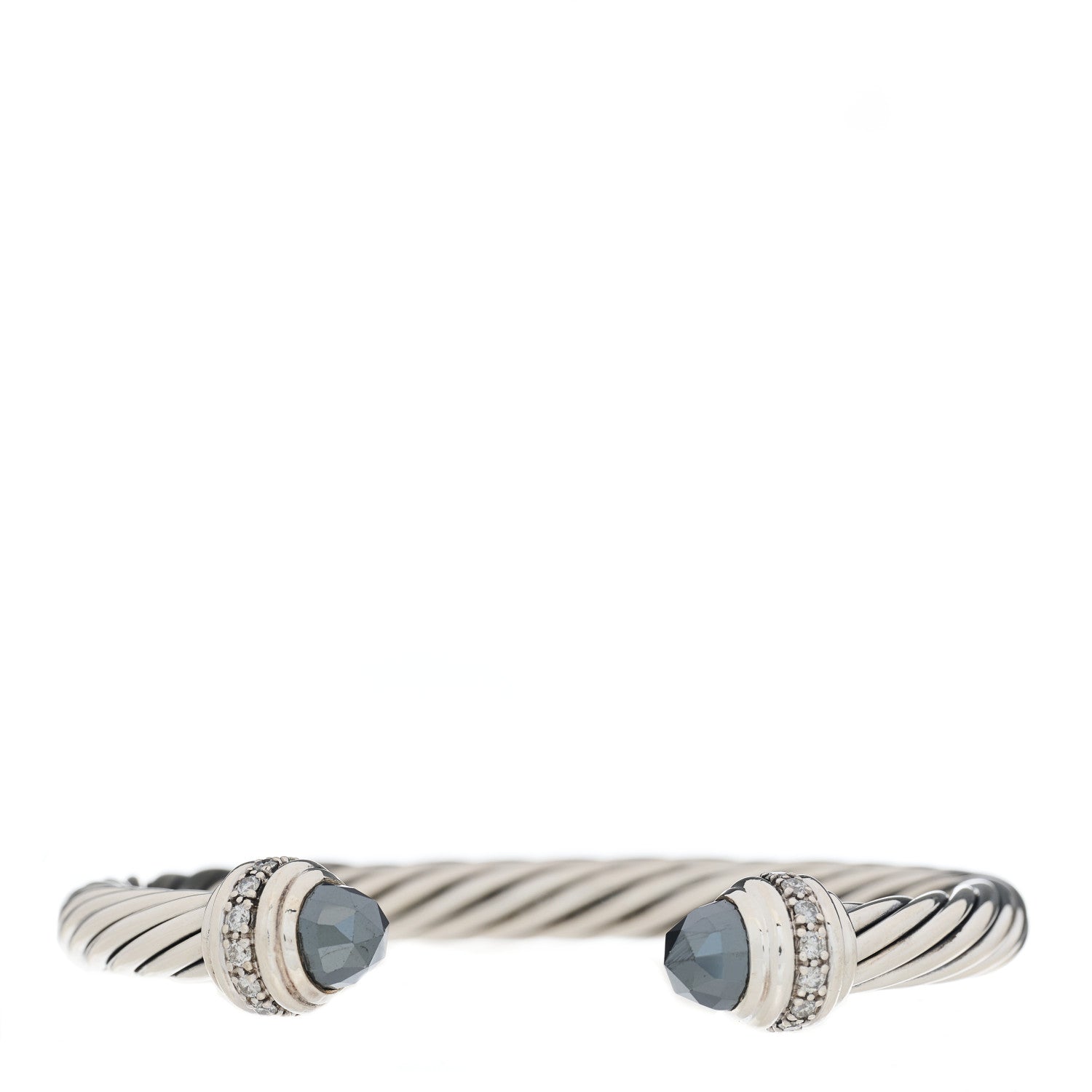 David Yurman Sterling Silver Diamond Hematite 7mm Cable Classics Bracelet 1 of 6