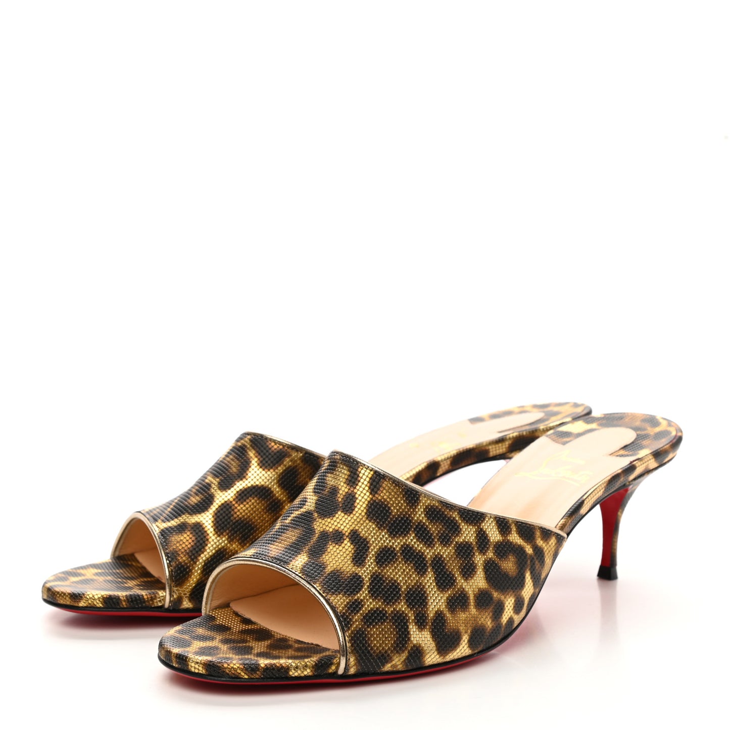 Metallic Calfskin Coins Leopard Print East 55 Mule 41 Gold