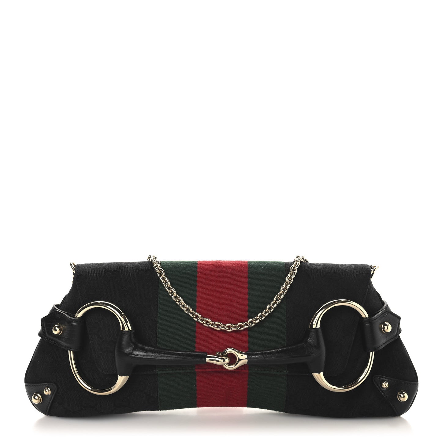 Monogram Web Horsebit Chain Clutch Black