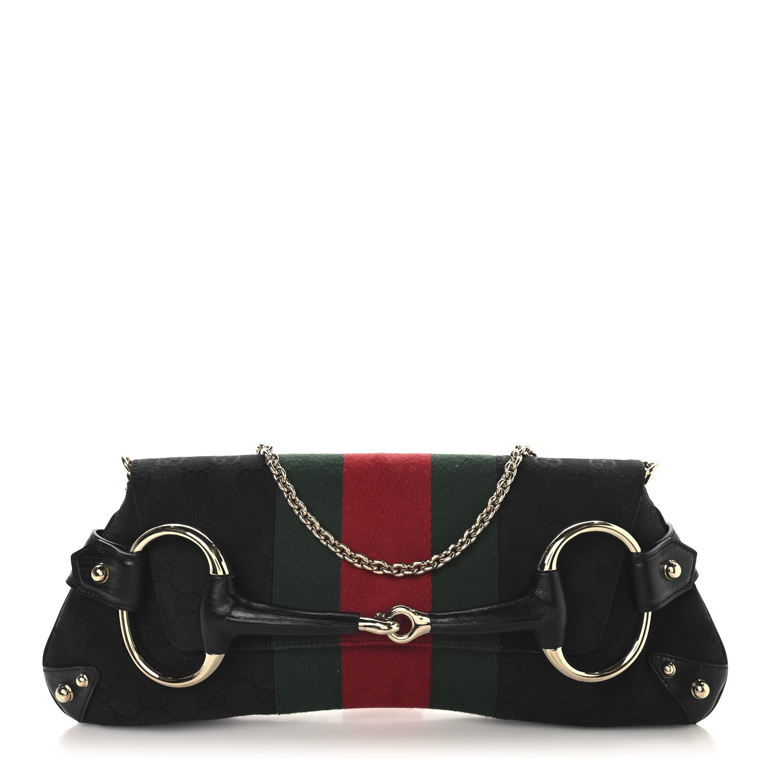 Gucci Monogram Web Horsebit Chain Clutch Black 1 of 11