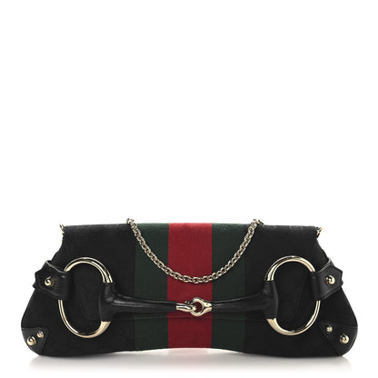 Gucci Monogram Web Horsebit Chain Clutch Black 1 of 11
