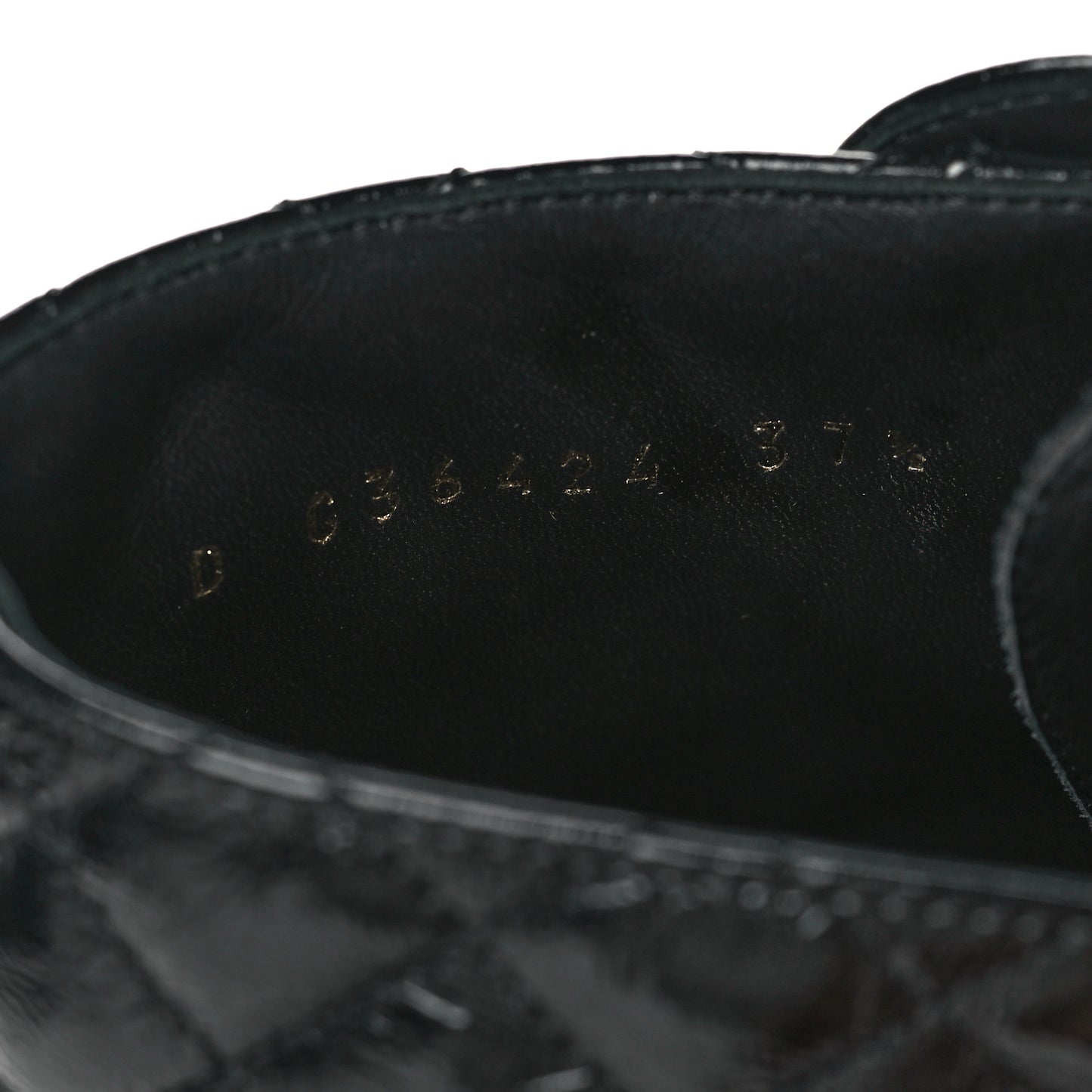 Shiny Calfskin Quilted Lace Up Combat Boots 37.5 Black