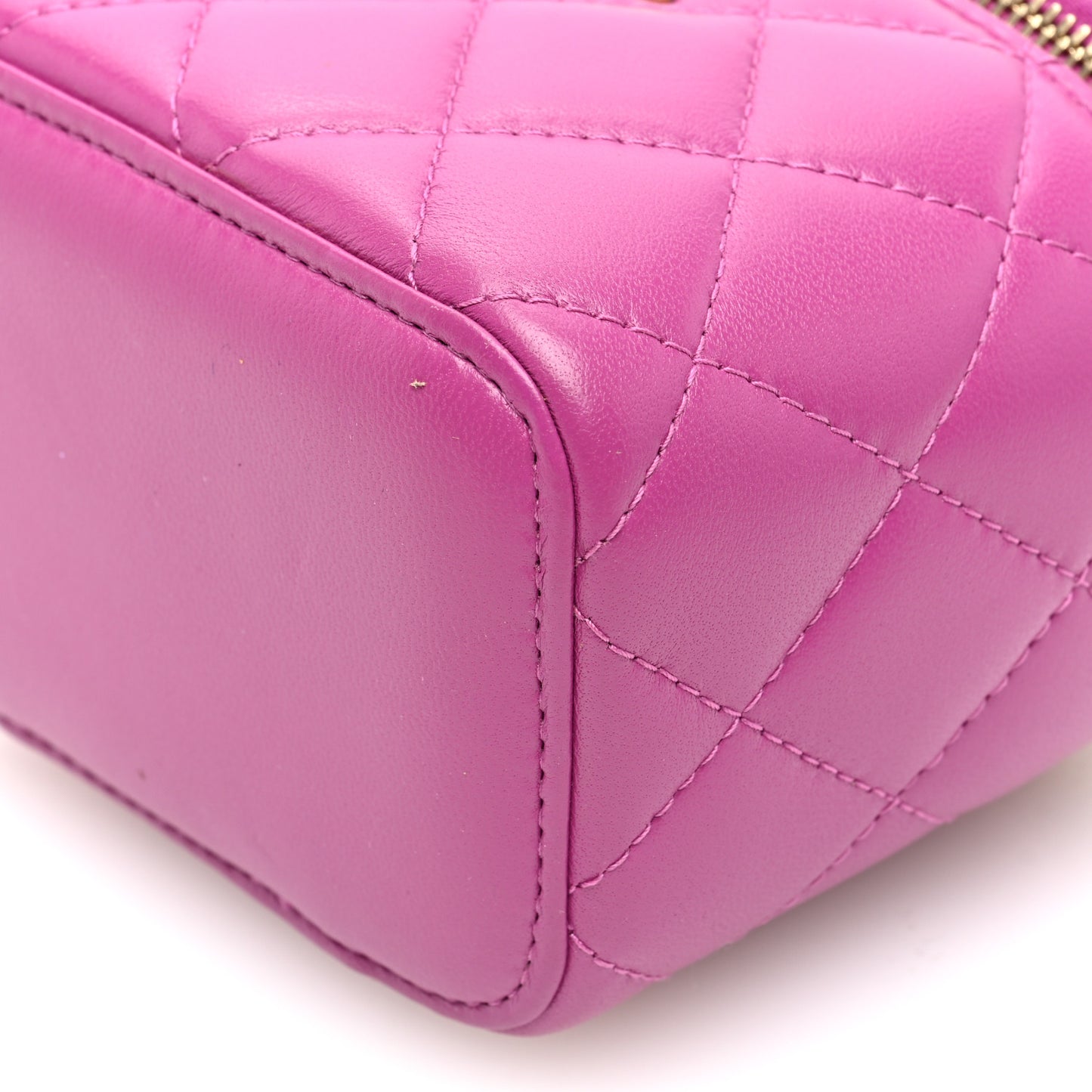 Lambskin Quilted Pearl Crush Mini Vanity Case With Chain  Purple