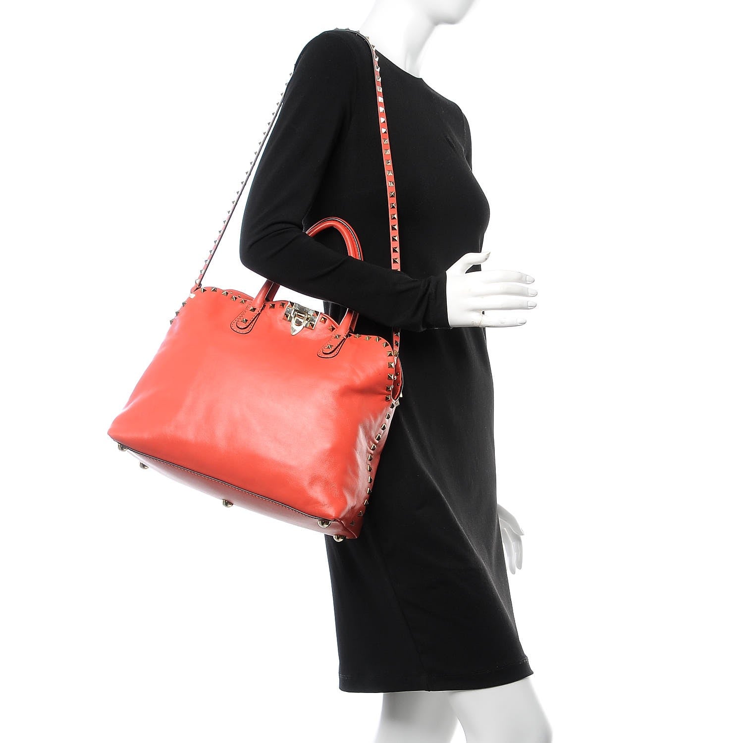 Valentino Garavani Vitello Rockstud Dome Satchel Deep Coral 2 of 16