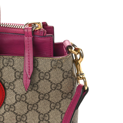 Gucci GG Supreme Monogram Moon Calfskin Small Zip Top Tote Beige Ebony Hibiscus Red New Rosette 11 of 14