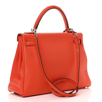 Hermes Taurillon Clemence Kelly Retourne 32 Orange Poppy 3 of 13