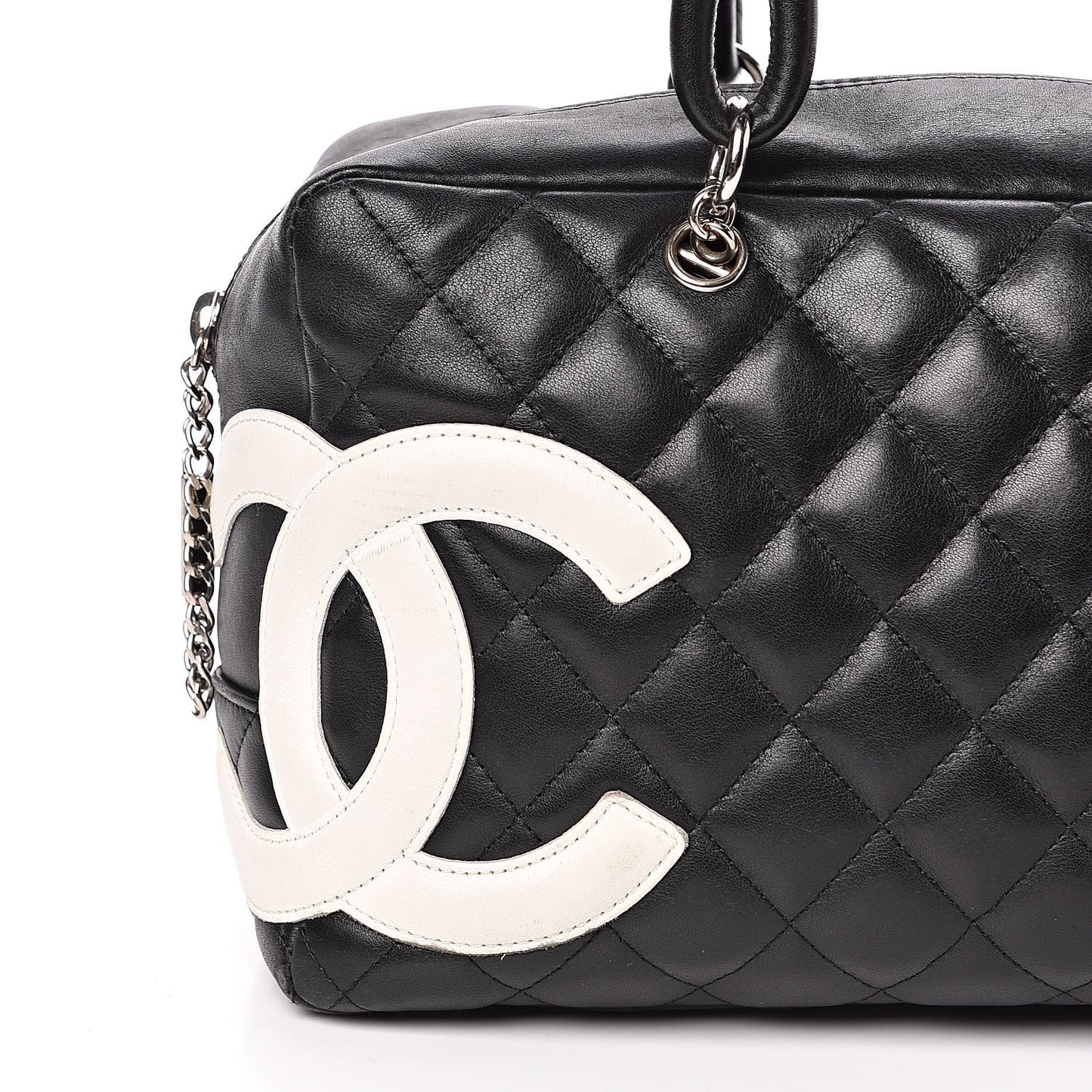 Calfskin Quilted Large Cambon Bowler Black White