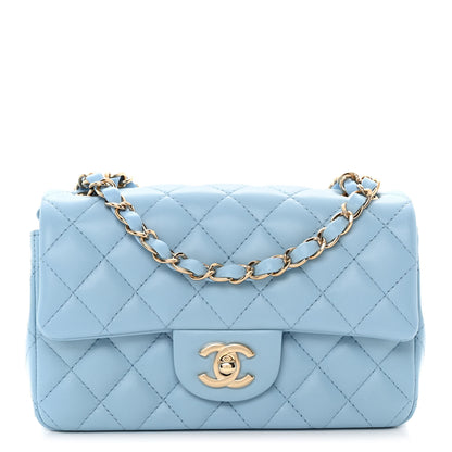 Chanel Lambskin Quilted Mini Rectangular Flap Light Blue 1 of 11