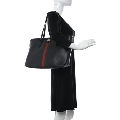 Gucci Textured Calfskin Web Medium Ophidia Shopping Tote Black 2 of 15