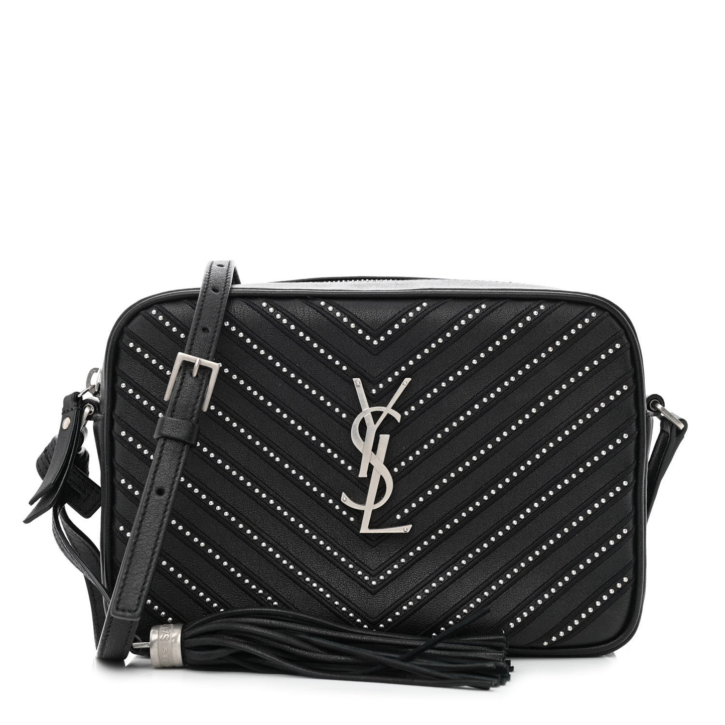 Calfskin Studded Matelasse Monogram Lou Camera Bag Black
