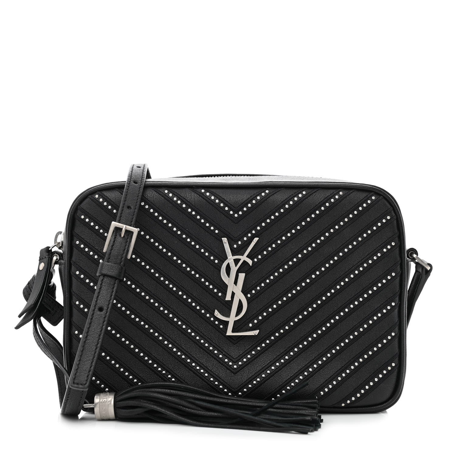 Saint Laurent Calfskin Studded Matelasse Monogram Lou Camera Bag Black 1 of 10